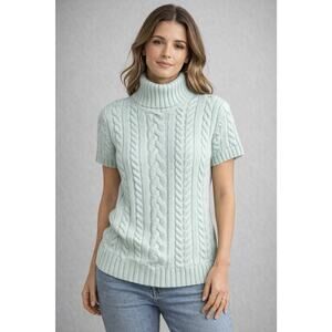 Banana Republic Sweater Womens Large Blue Short Sleeve Turtle Neck Wool Blend